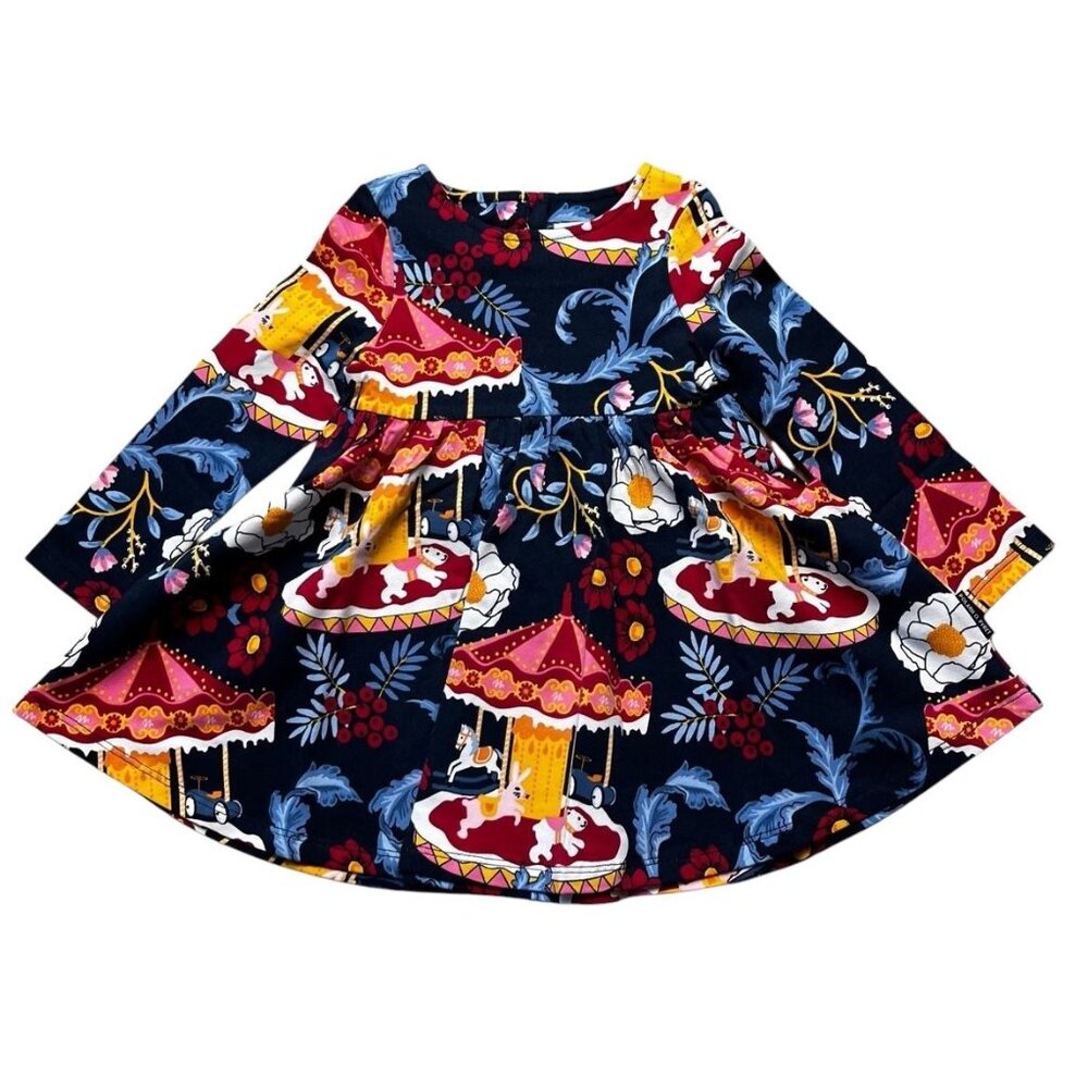 Polarn O. Pyret Carousal Print Organic Dress Size 12-18 Months New